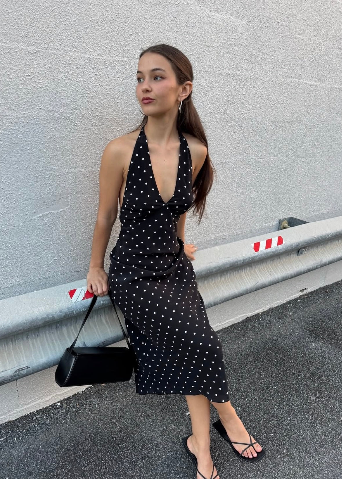 Charlotte Polka Dot Midi Dress in Black