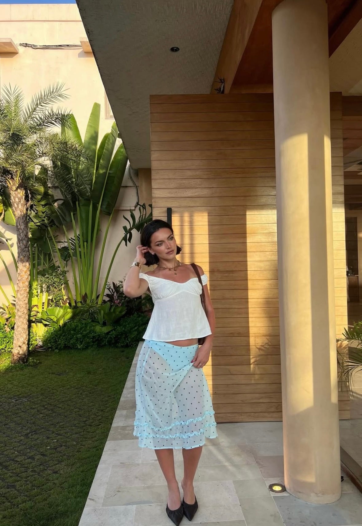 Alia Polka Dot Midi Skirt