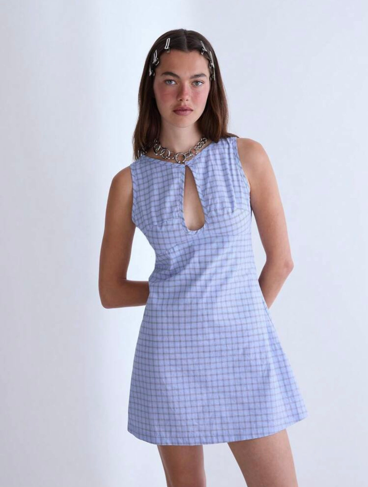 Plaid Keyhole Mini Dress