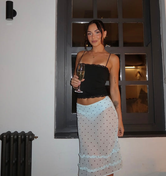 Alia Polka Dot Midi Skirt