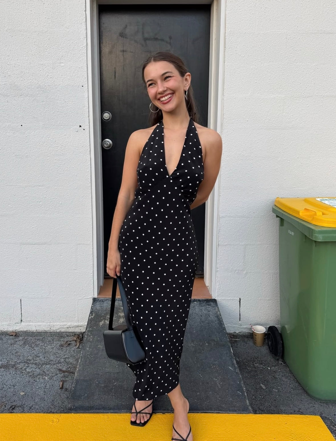 Charlotte Polka Dot Midi Dress in Black