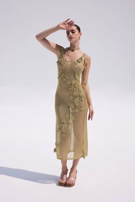 Cult Gaia Crochet Gold Dress