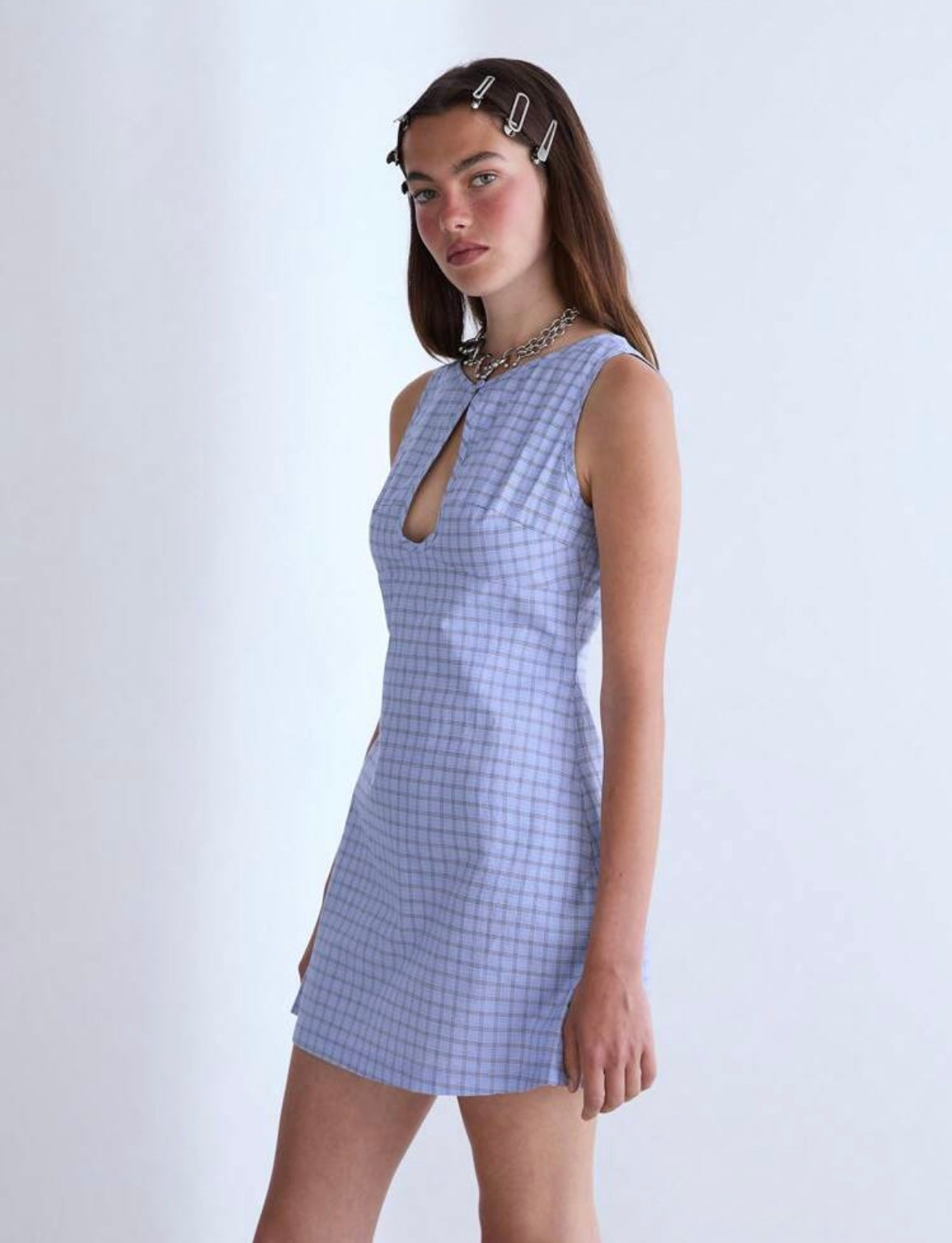 Plaid Keyhole Mini Dress