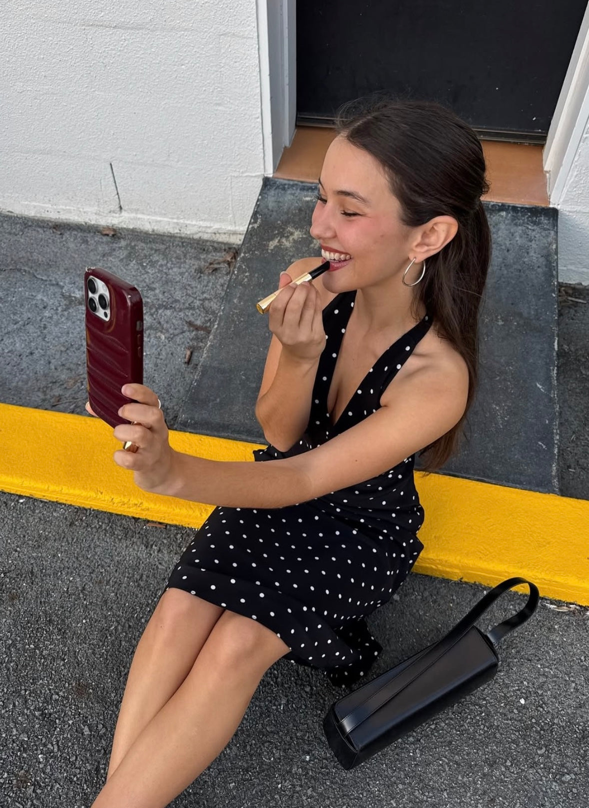 Charlotte Polka Dot Midi Dress in Black