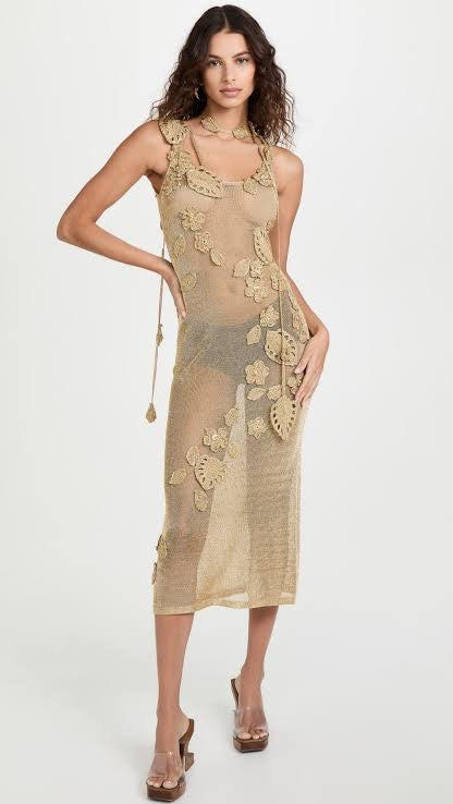 Cult Gaia Crochet Gold Dress