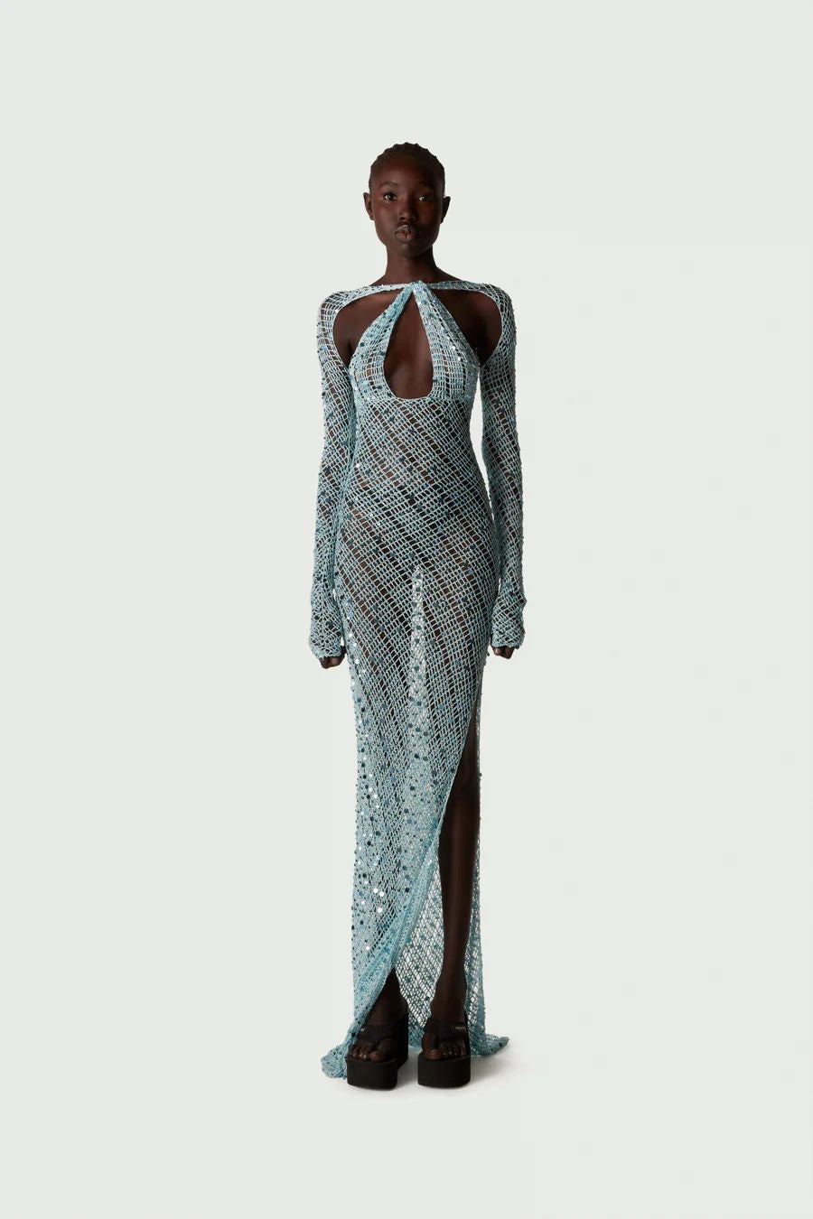 Coperni Crochet Blue Sequin Maxi Dress