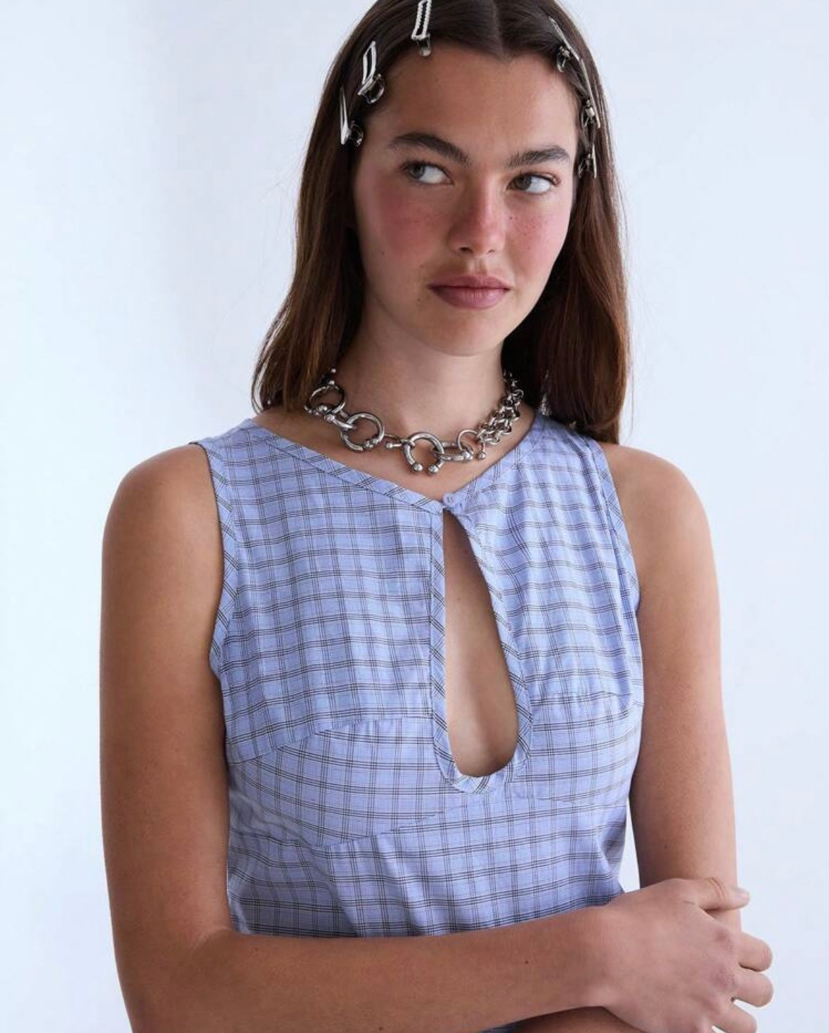 Plaid Keyhole Mini Dress