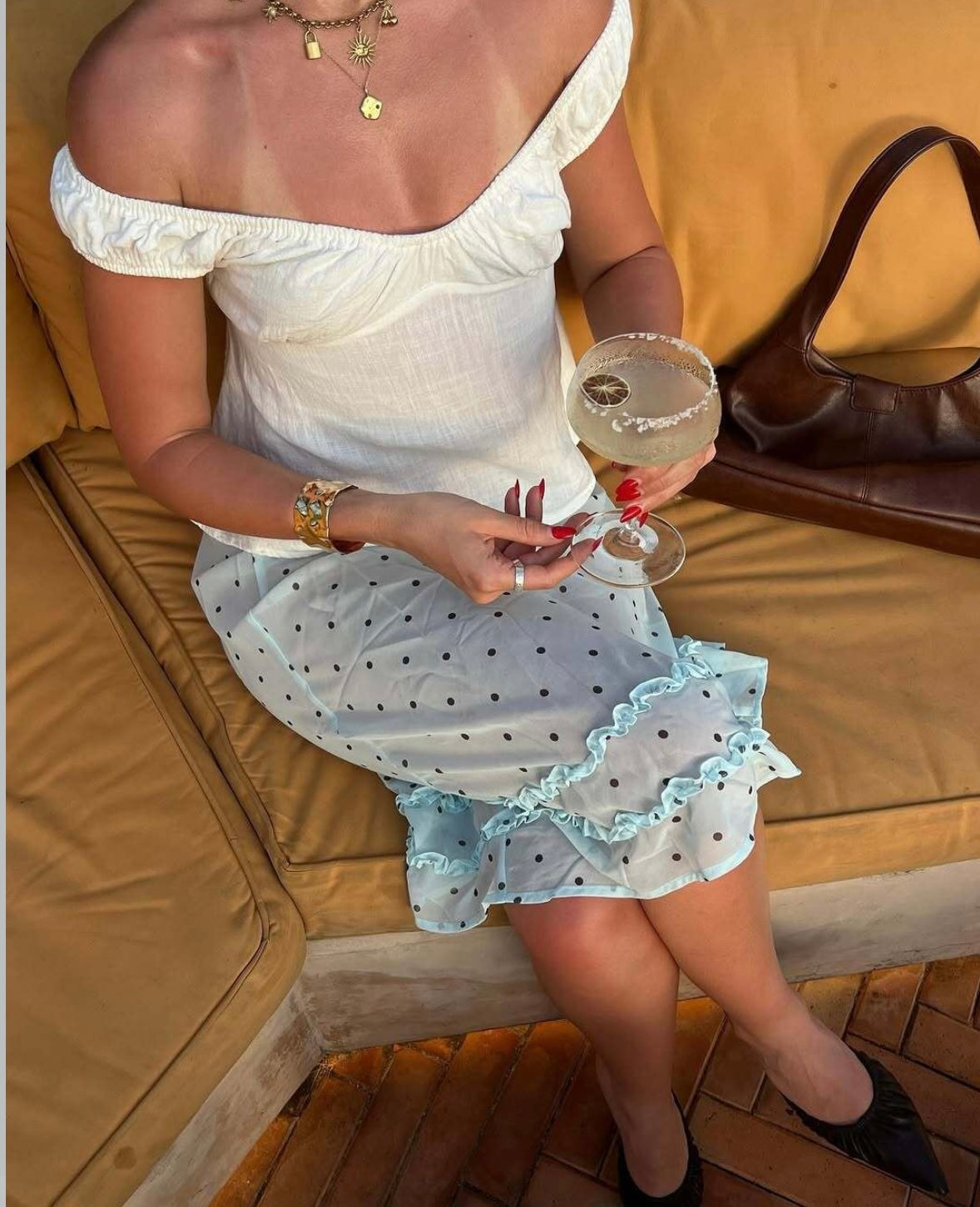 Alia Polka Dot Midi Skirt