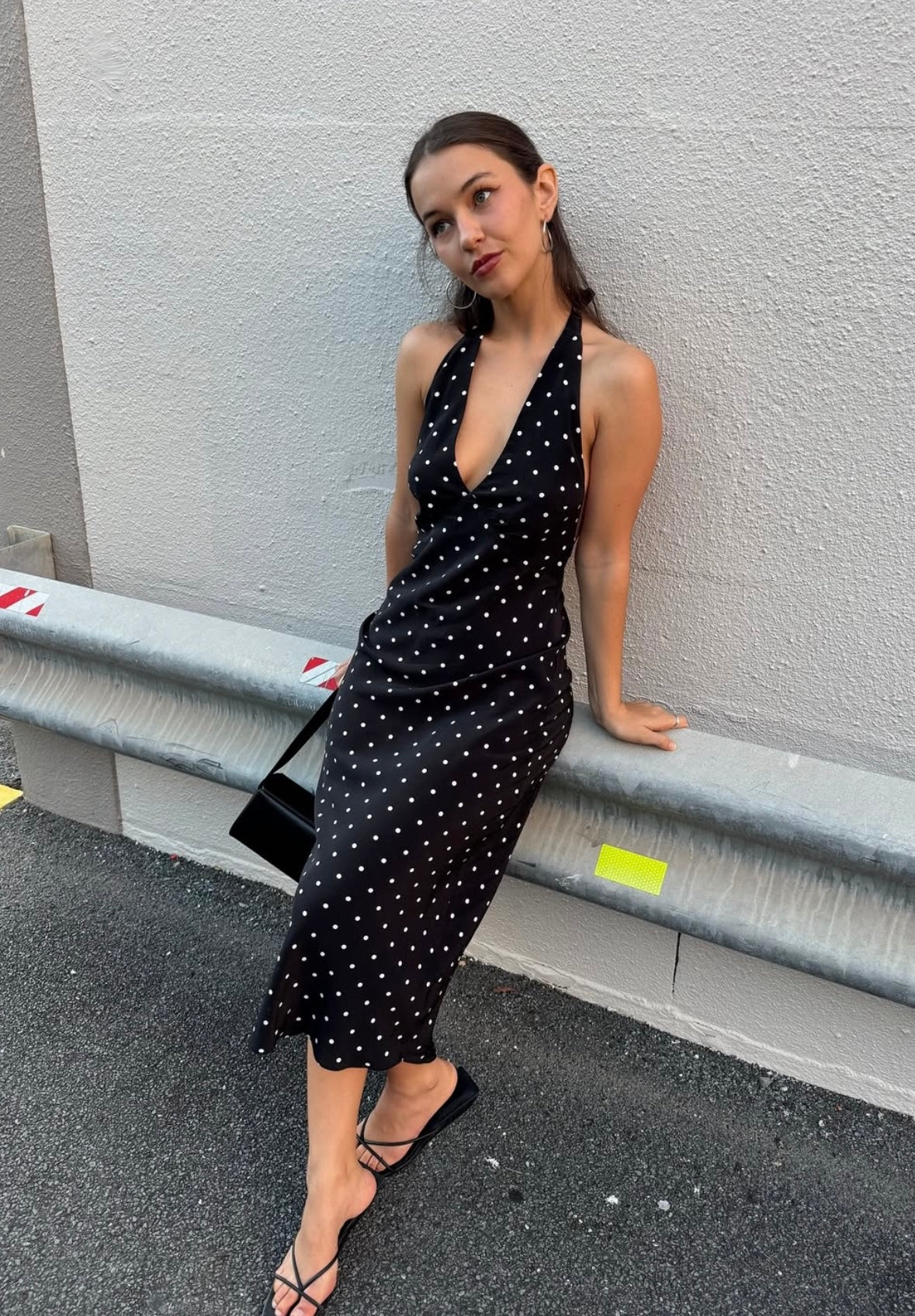 Charlotte Polka Dot Midi Dress in Black