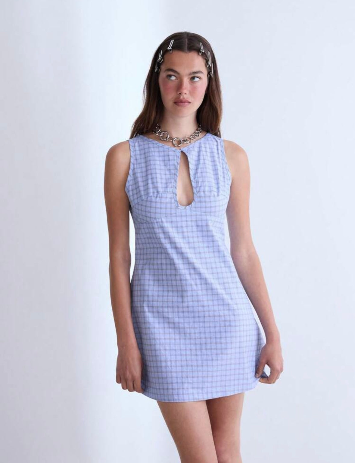 Plaid Keyhole Mini Dress
