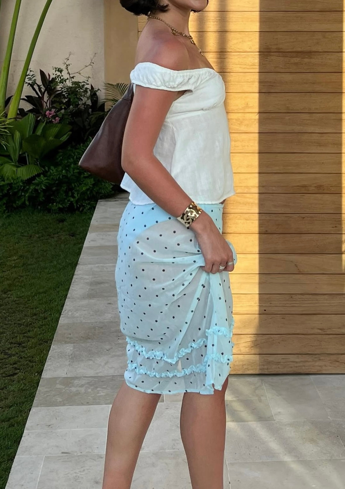 Alia Polka Dot Midi Skirt